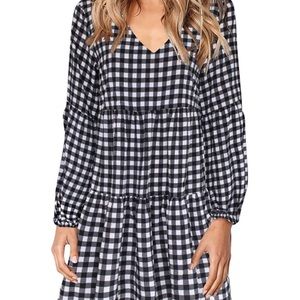 V-Neck Gingham Tunic Dress, Small